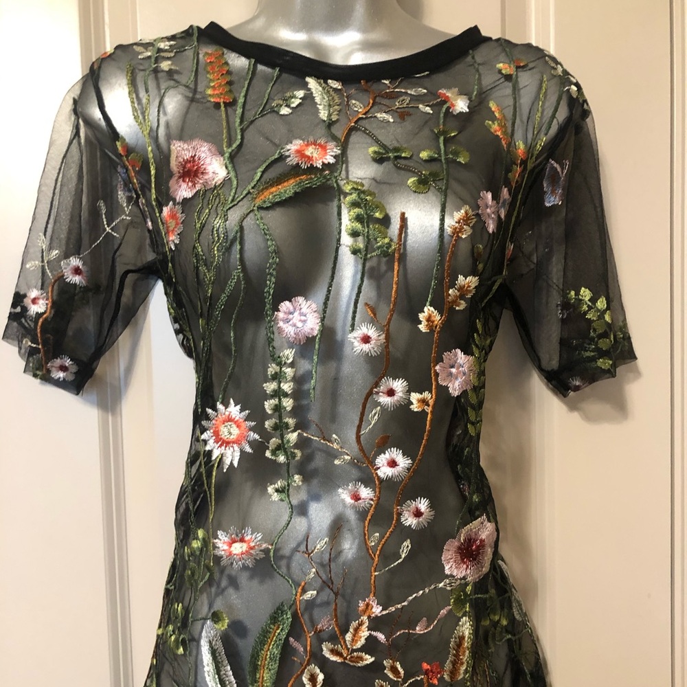 Black sheer flower embroidered top!